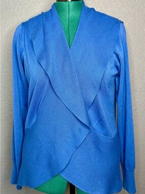 Cobalt Blue Draped Open Front Cardigan Asymmetrical Lightweight Women’s XL